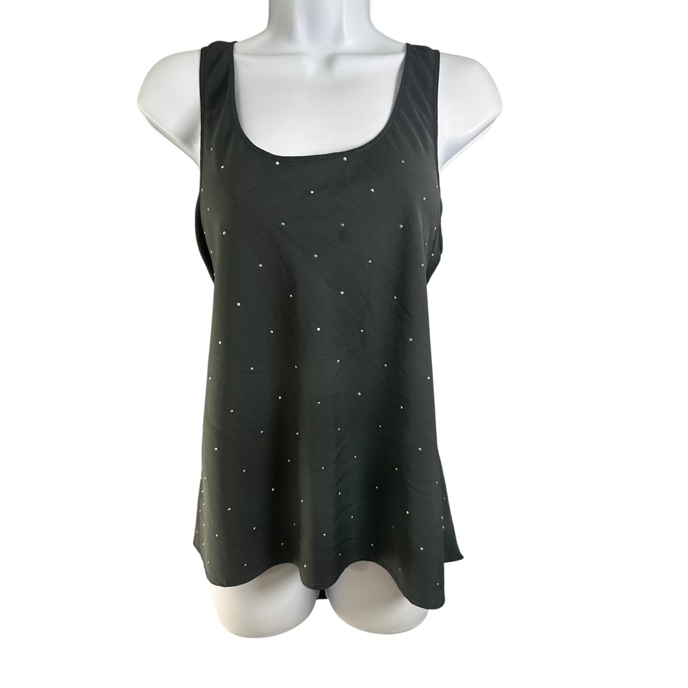 Aerie Black Rhinestone Studded Scoop Neck Tank Top‎ Deep Back Women Large L